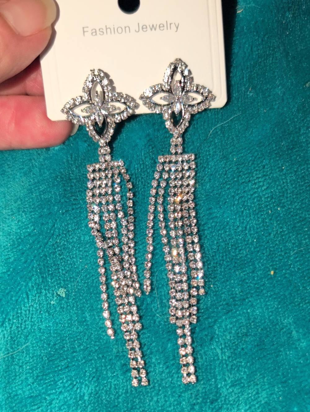 Fashion Jewelry Silver Crystal Tassel Chandelier Pierced Earrings